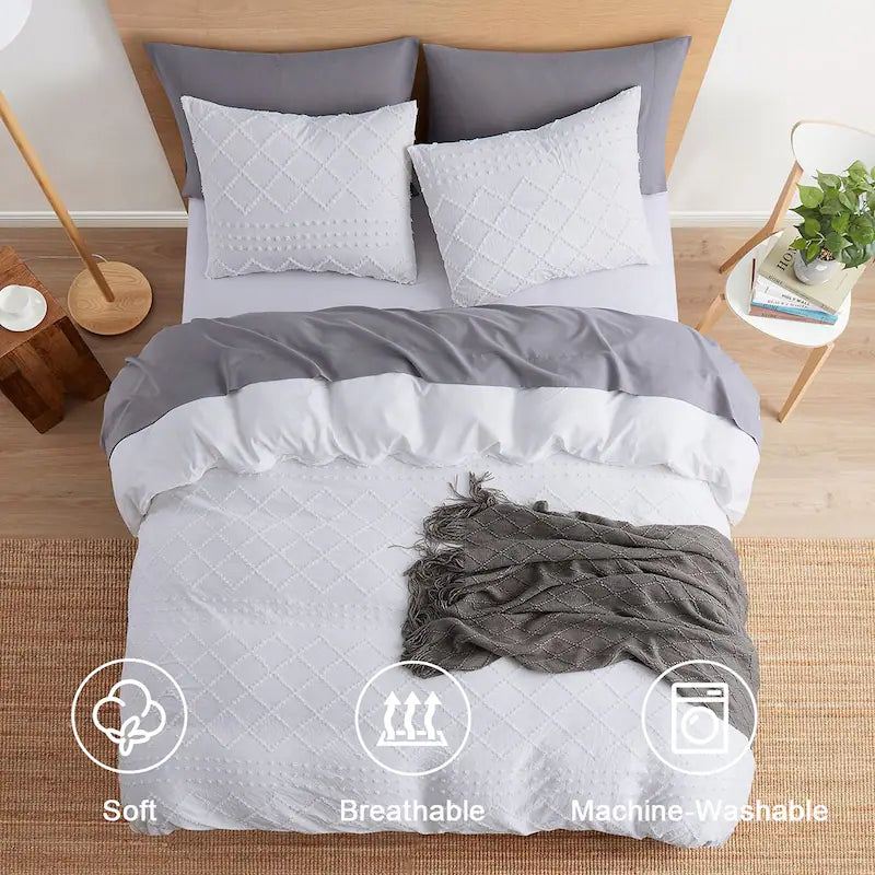 Duvet Cover - Boho - Dots & Diamonds - White