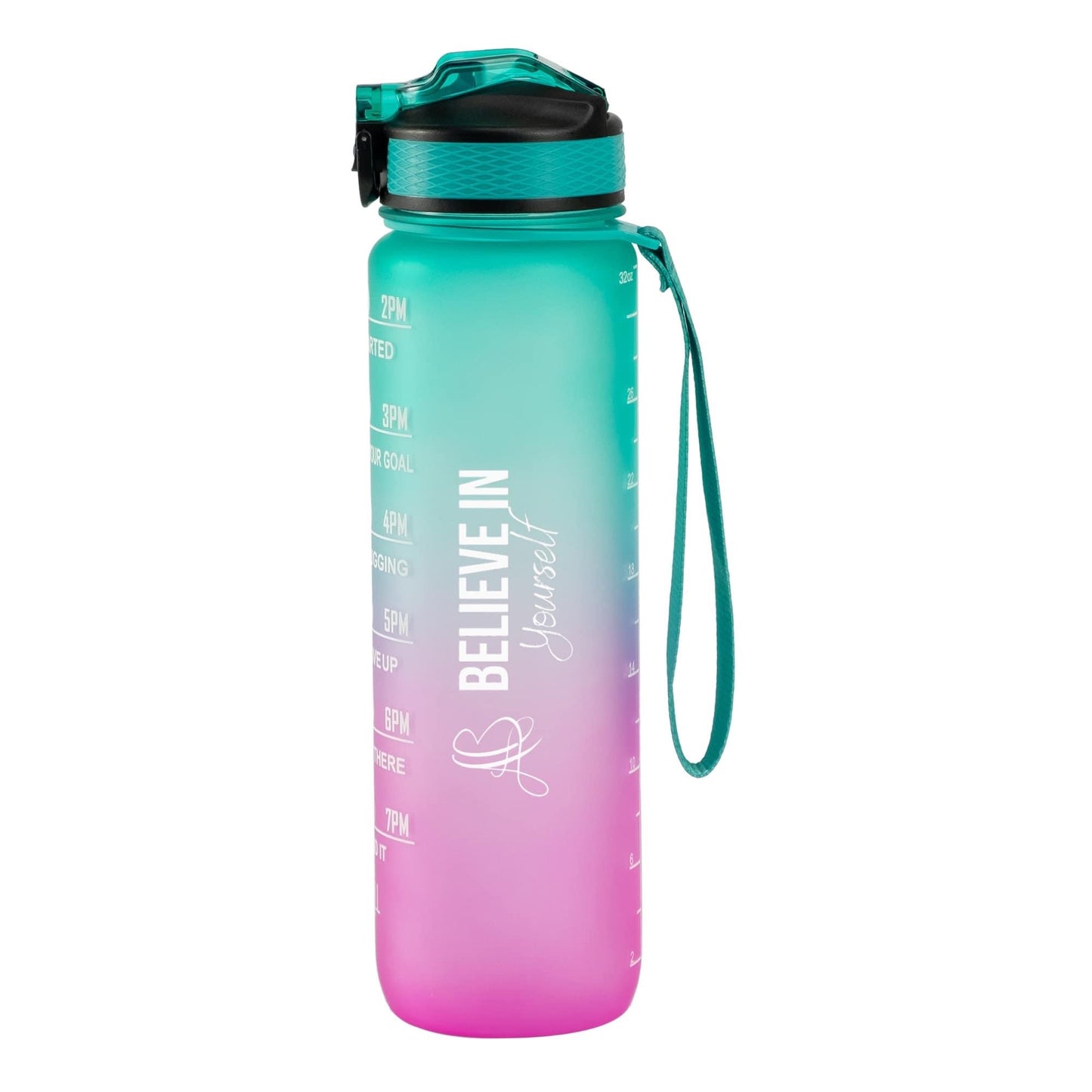 Motivational Water Bottle (32 0z) - Teal/Pink