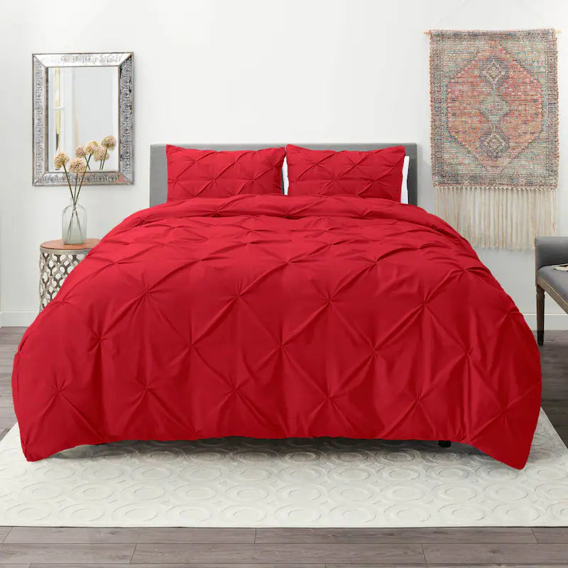 Pintuck Duvet Cover - Cherry Red