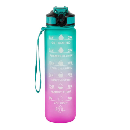 Motivational Water Bottle (32 0z) - Teal/Pink