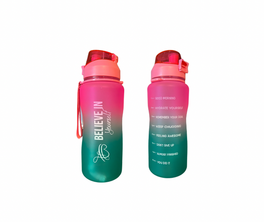 Motivational Water Bottle (64 0z) - Pink/Teal